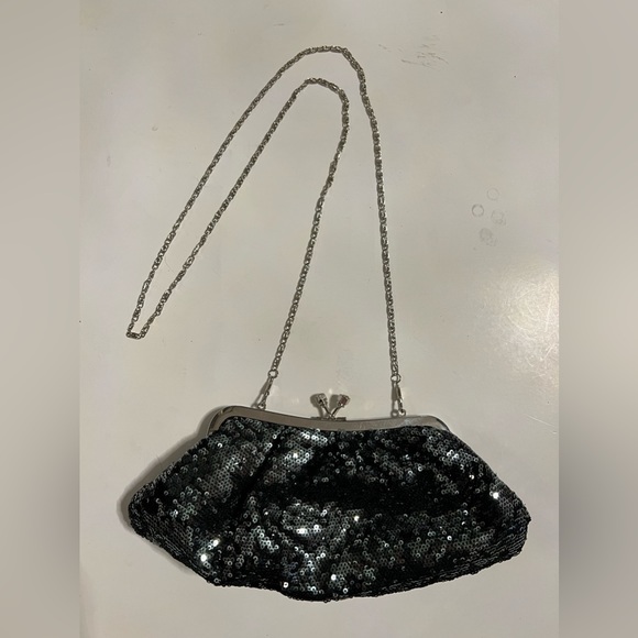 Vintage Sequined Small Evening Bag Elegant Clutch Black Purse. - Picture 9 of 9